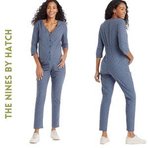 The Nines by HATCH™ 3/4 Sleeve Button-Front Maternity Jumpsuit Indigo Floral XL